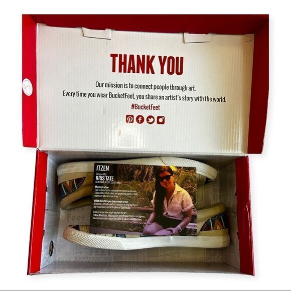 Bucket Feet Art Sneakers  Cream with Southwest Pattern Blue Mustard Size 8 - Picture 7 of 7